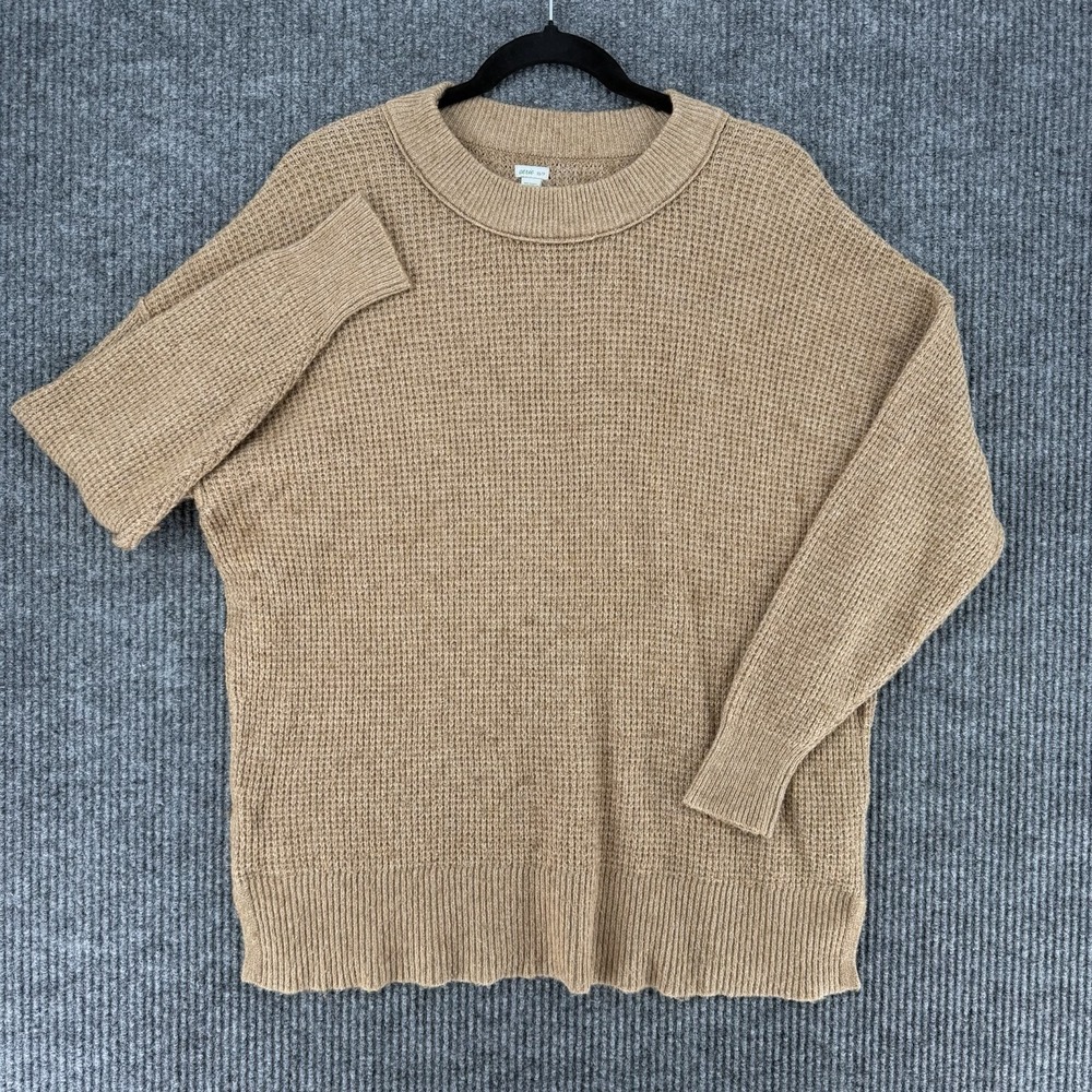 Aerie oversized waffle knit crewneck sweater camel womens XL cozy long sleeve
